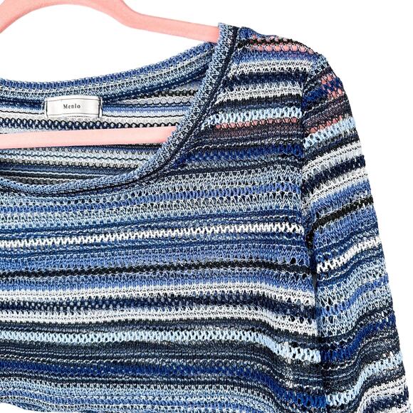 Menlo Y2K Top Knit Long Sleeve Cropped Top Blue Stripe Y2K Tops - Picture 2 of 4